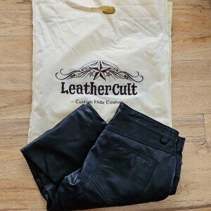 Leather Cult Black Leather Stretch Pants, New